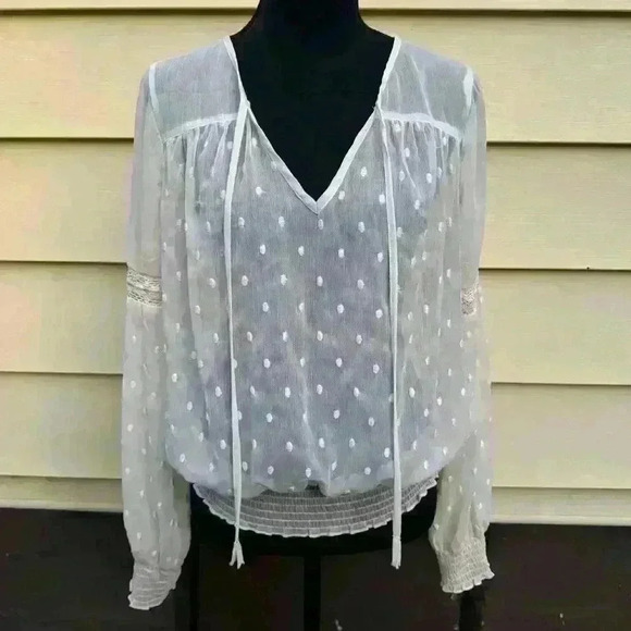 Free People Tops - Free People Peasant Long Sleeve Boho Sheer Swiss Dot Tops Medium